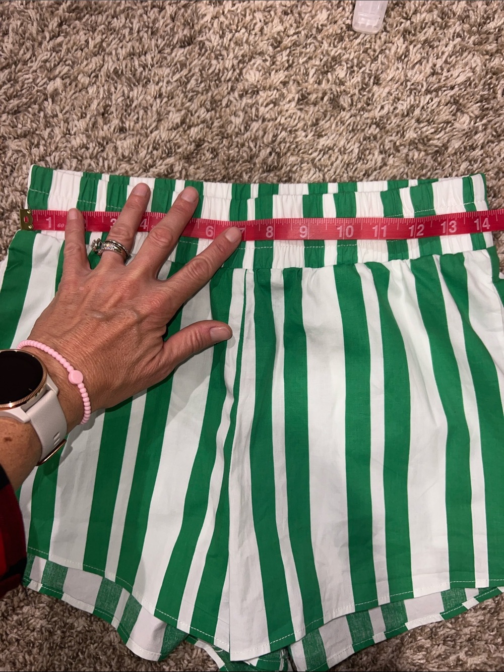 Show Me Your MuMu Green & White Vertical Stripe High-Waist Cotton Pull On Shorts - Picture 14 of 16